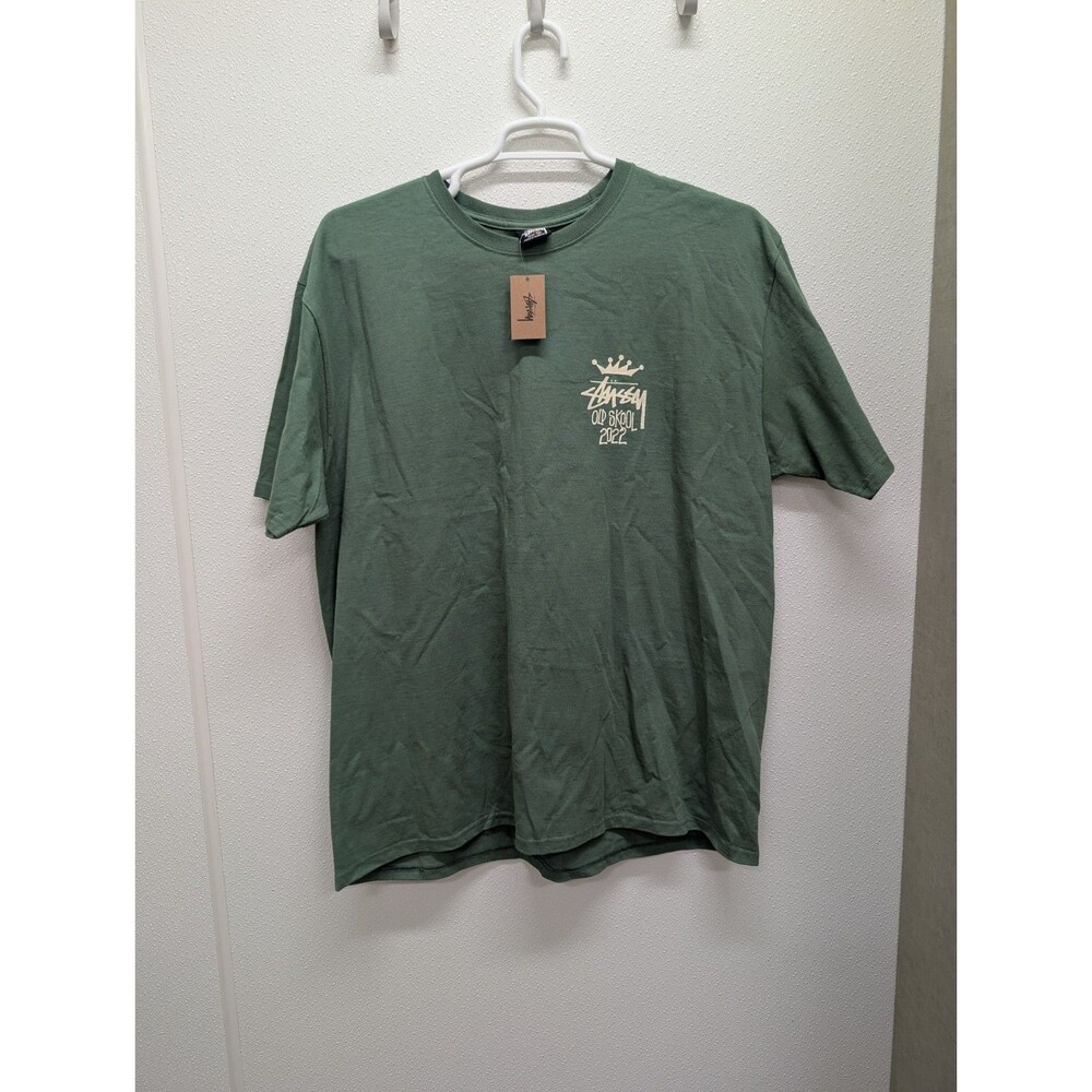 NEW Stussy Old Skool 2022 Green Size XL Streetwear Surf Skater Grunge Tee Gorp